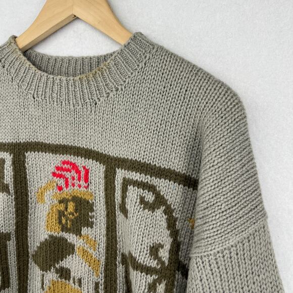 ACA Sweater Mens S 100% Wool Hand Knit Pullover Jumper Brown VTG 80s - Picture 6 of 14